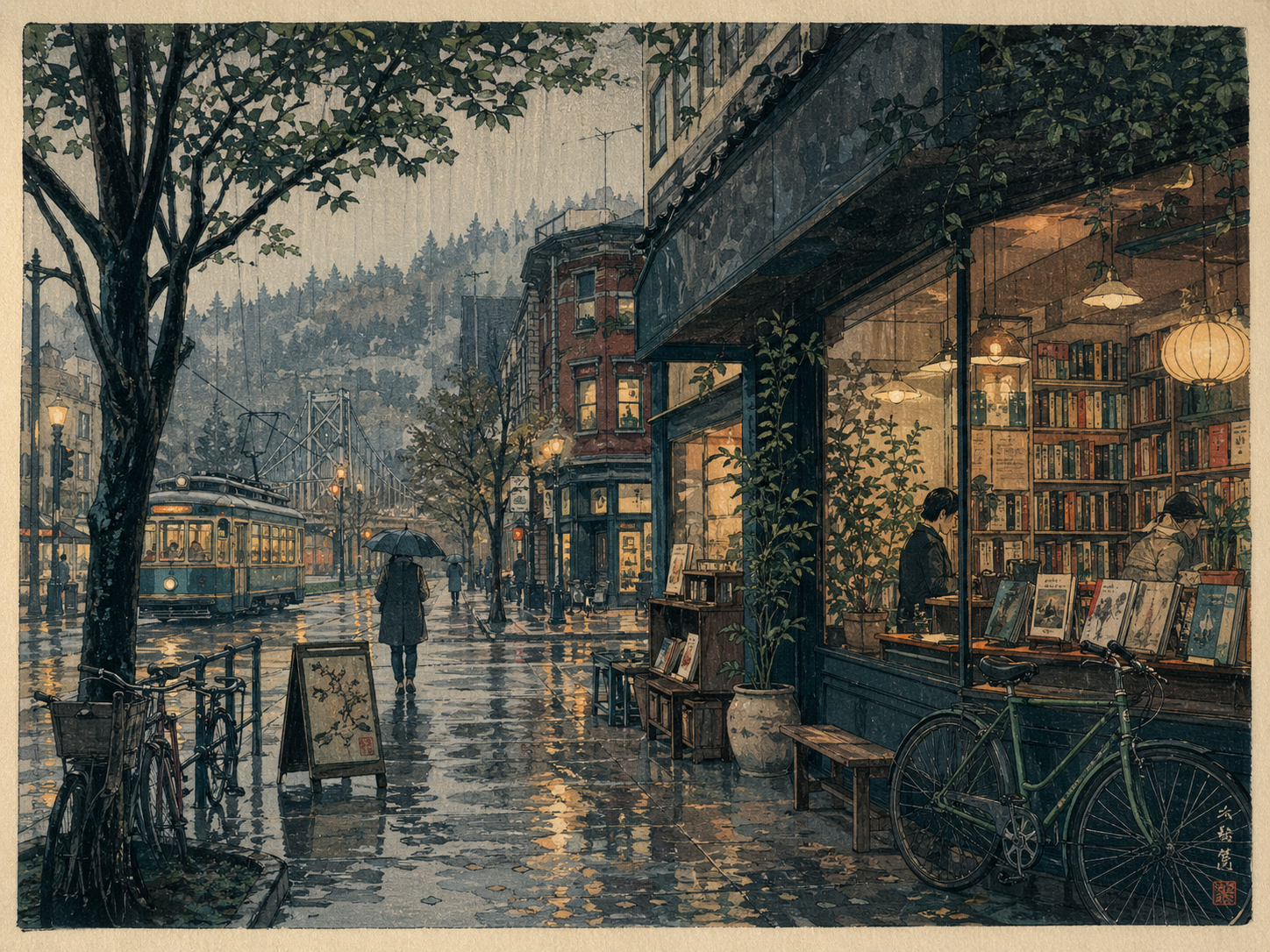 ポートランドの本屋と雨のカフェ